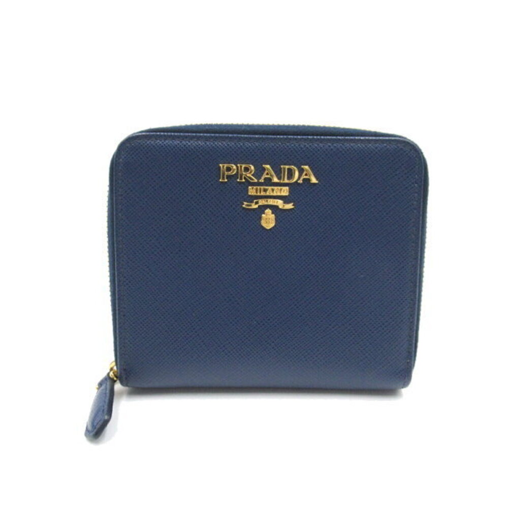 Prada Compact Round Wallet Saffiano Leather Blue